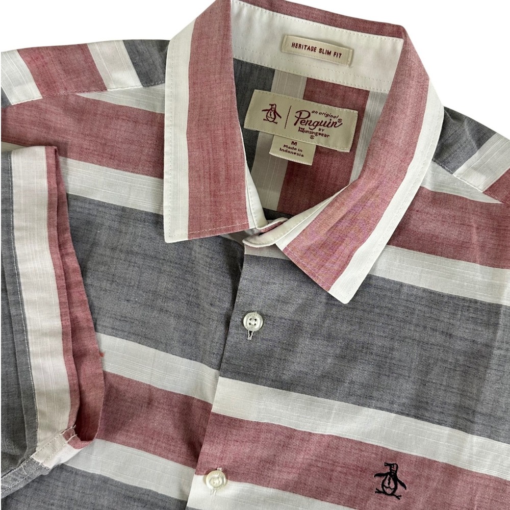 Original Penguin Mens Heritage Slim Fit Medium Short Sleeve Button Down Shirt